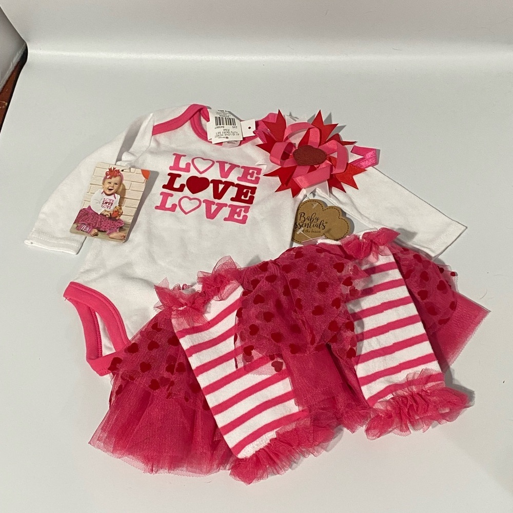 Baby Essentials Pink and White 4 Piece LOVE Outfit